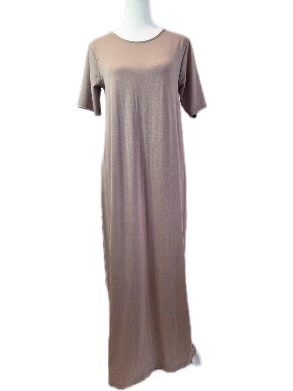 Zenana Outfitters Taupe Short-Sleeve Maxi Dress